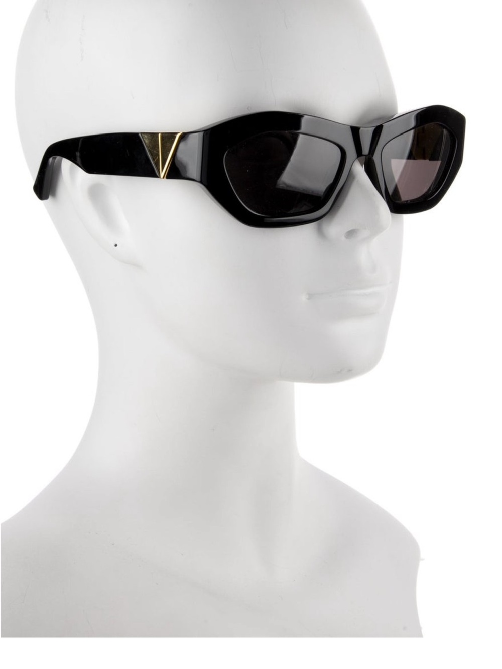 Bottega Veneta Black Cat-Eye Sunglasses with Gold V Accent